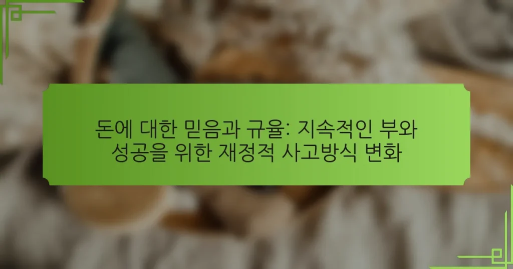 돈에 대한 믿음과 규율: 지속적인 부와 성공을 위한 재정적 사고방식 변화
