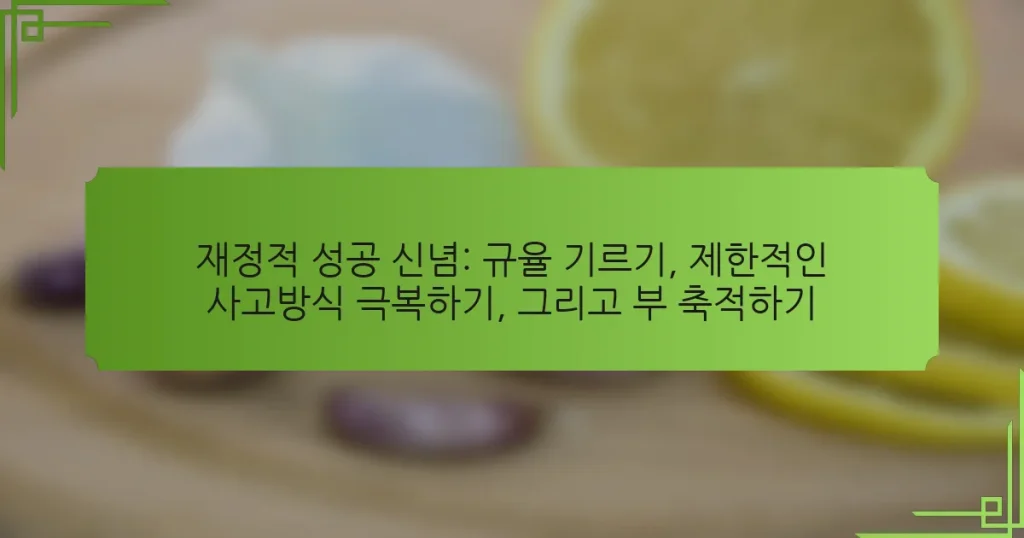 재정적 성공 신념: 규율 기르기, 제한적인 사고방식 극복하기, 그리고 부 축적하기