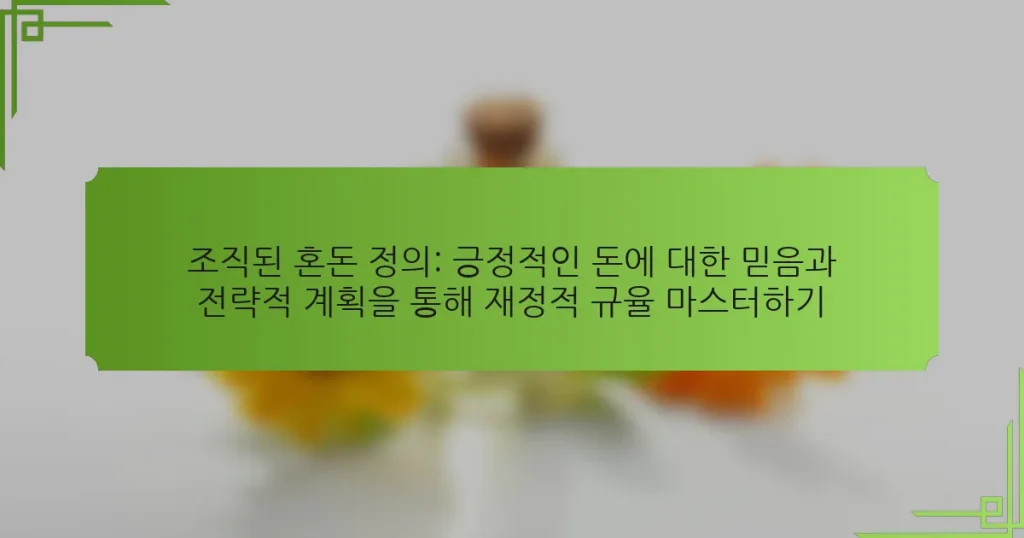 조직된 혼돈 정의: 긍정적인 돈에 대한 믿음과 전략적 계획을 통해 재정적 규율 마스터하기