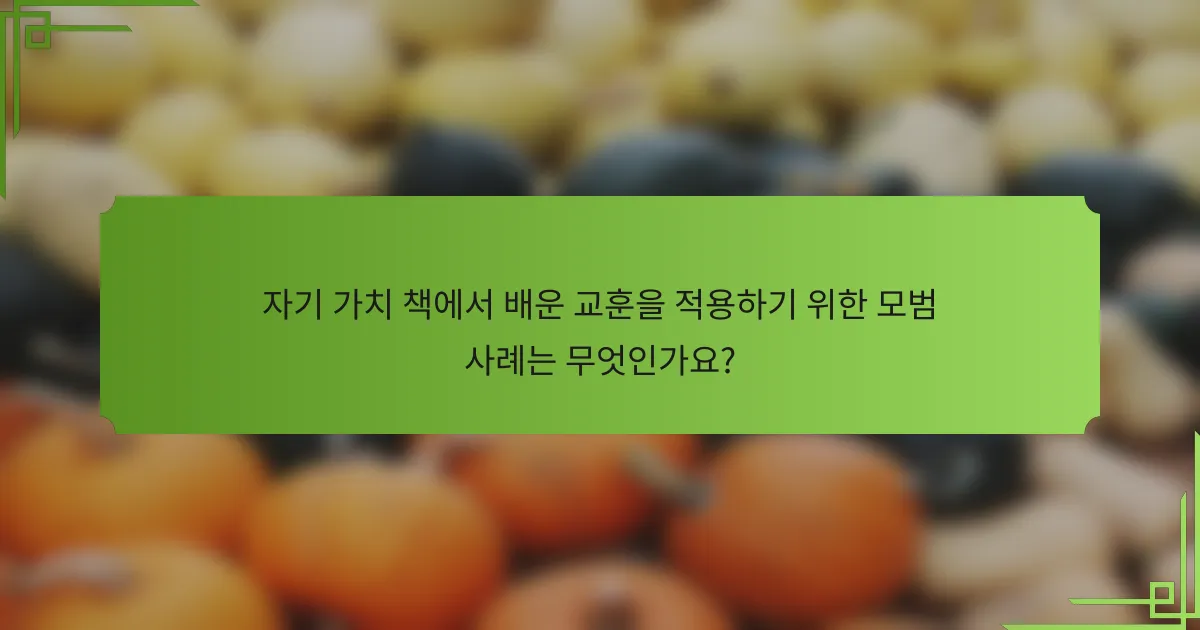 자기 가치 책에서 배운 교훈을 적용하기 위한 모범 사례는 무엇인가요?