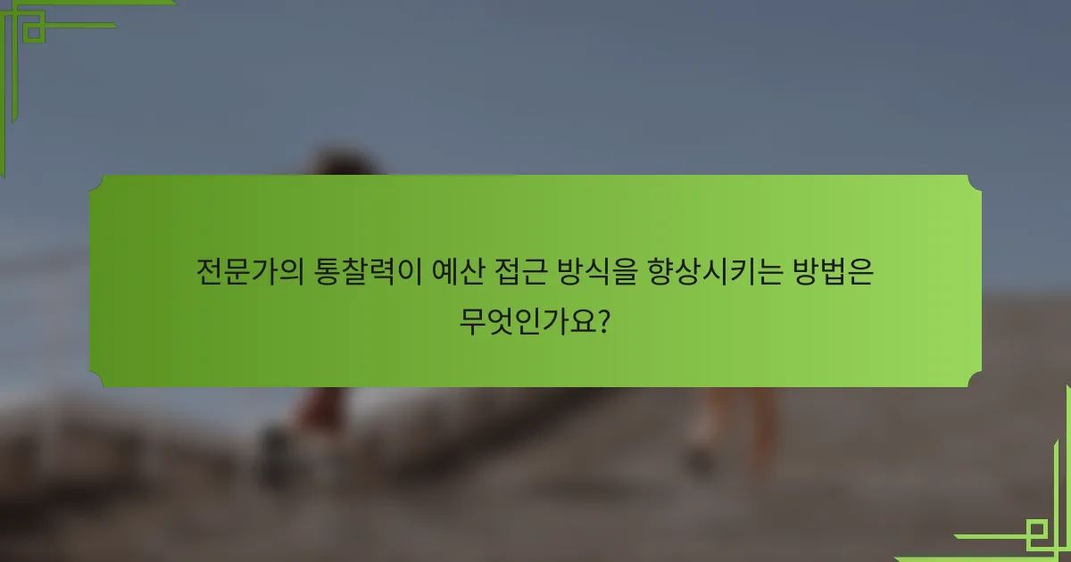 전문가의 통찰력이 예산 접근 방식을 향상시키는 방법은 무엇인가요?